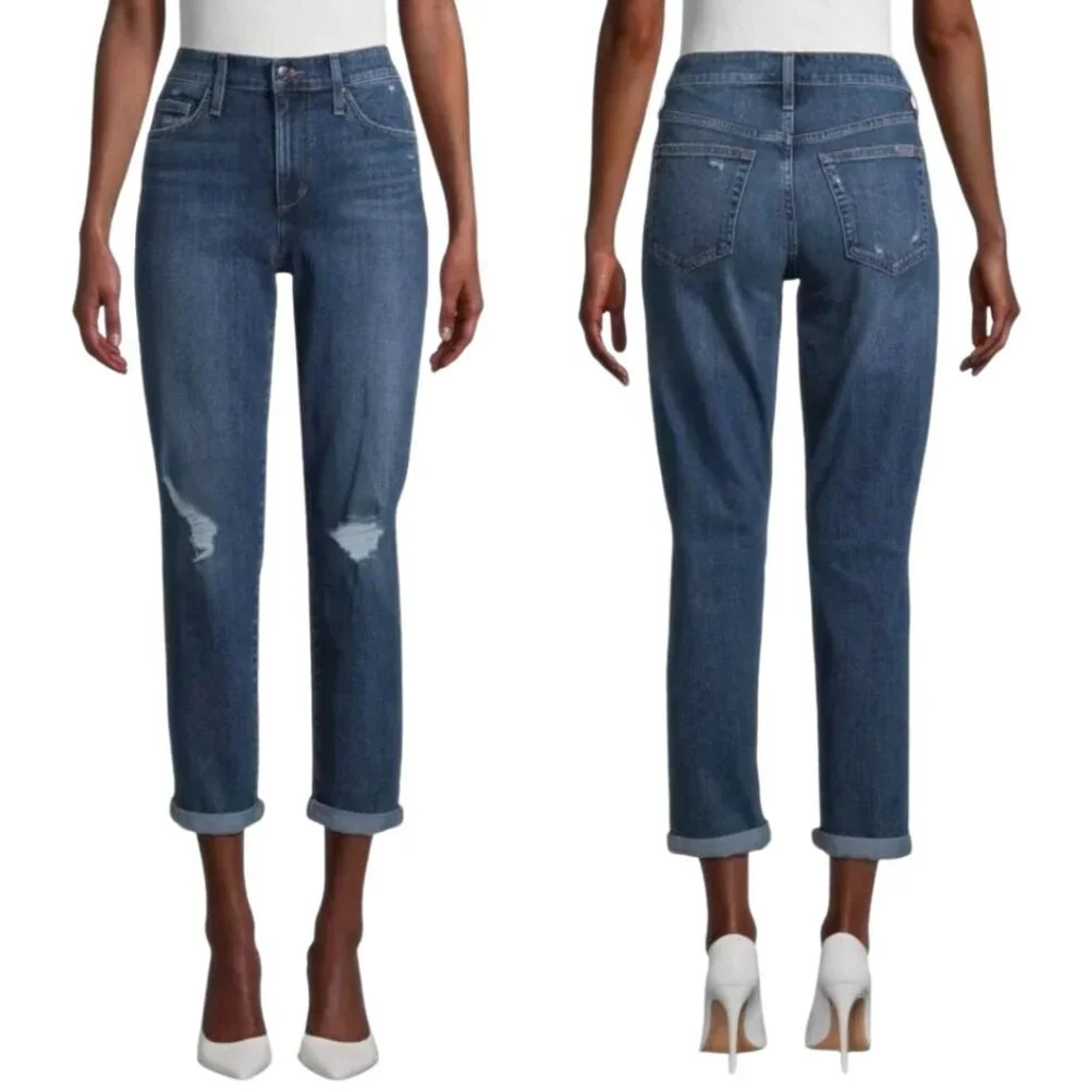 Nwot Joe's Jeans Niki Distressed Straight Leg Denim Jeans Womens 31 Blue Stretch